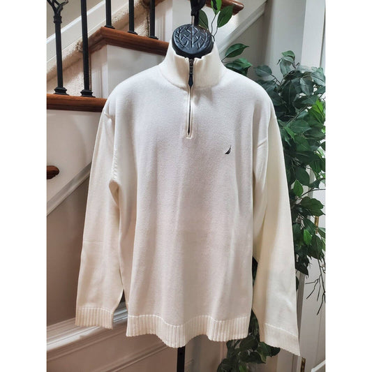 Nautica Men's Ivory Solid 100% Cotton Raglan Sleeve Casual Pullover Sweater 2XL