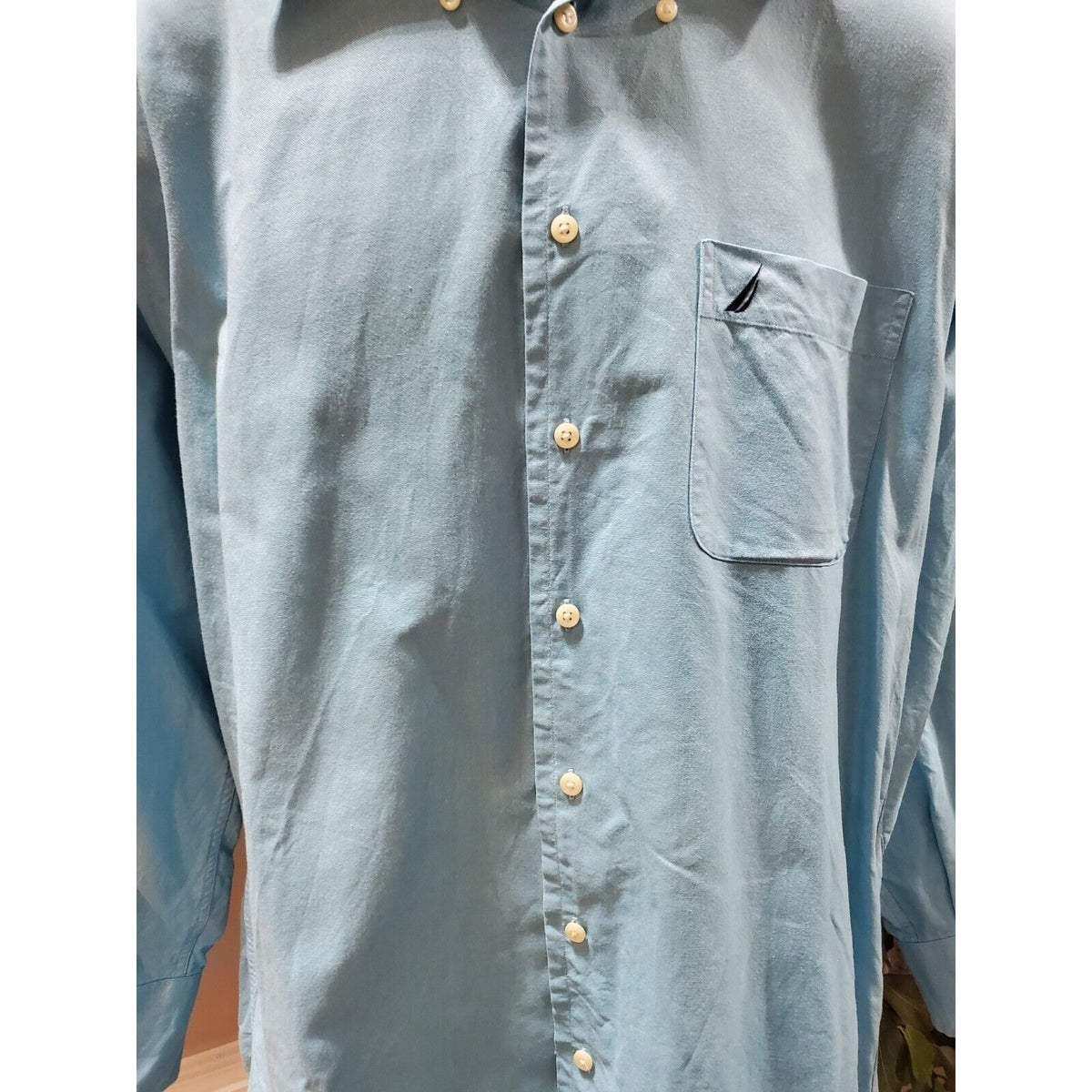 Nautica Men's Blue Cotton Long Sleeve Collared Buttons Down Casual Shirt 15.5