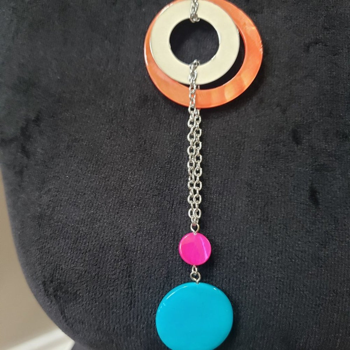 Womens Kaleidoscopically Captivating Chunky Colored Rings and Discs Necklace