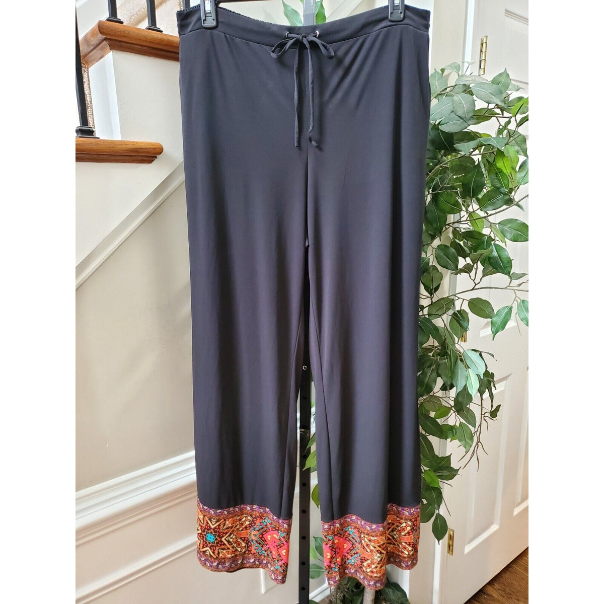 NY & Company Black Polyester Drawstring Casual With Front Back Pockets Pant XL