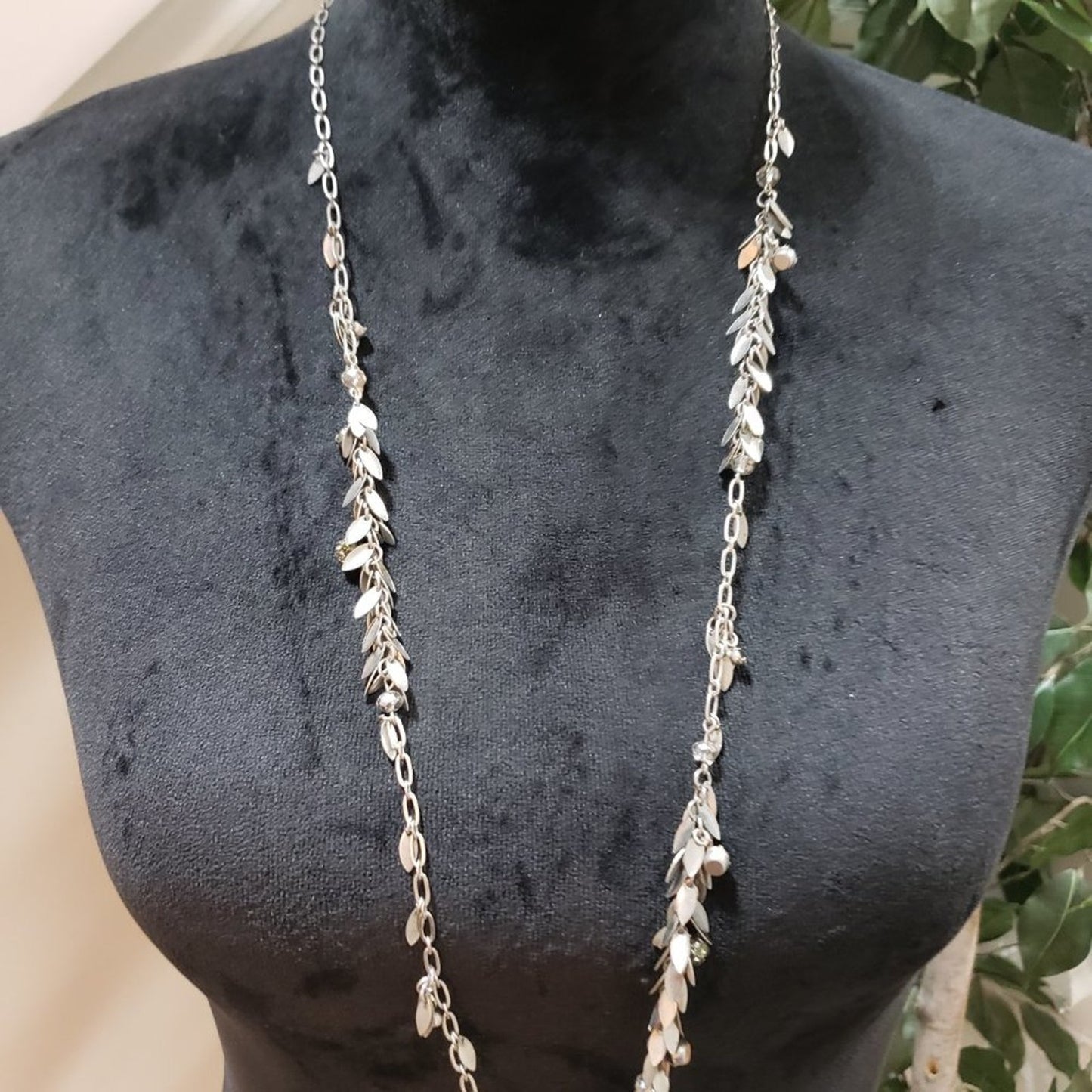 Loft Beaded and Silver Leaf Charms Womens Teardrop Necklace with Lobster Clasp