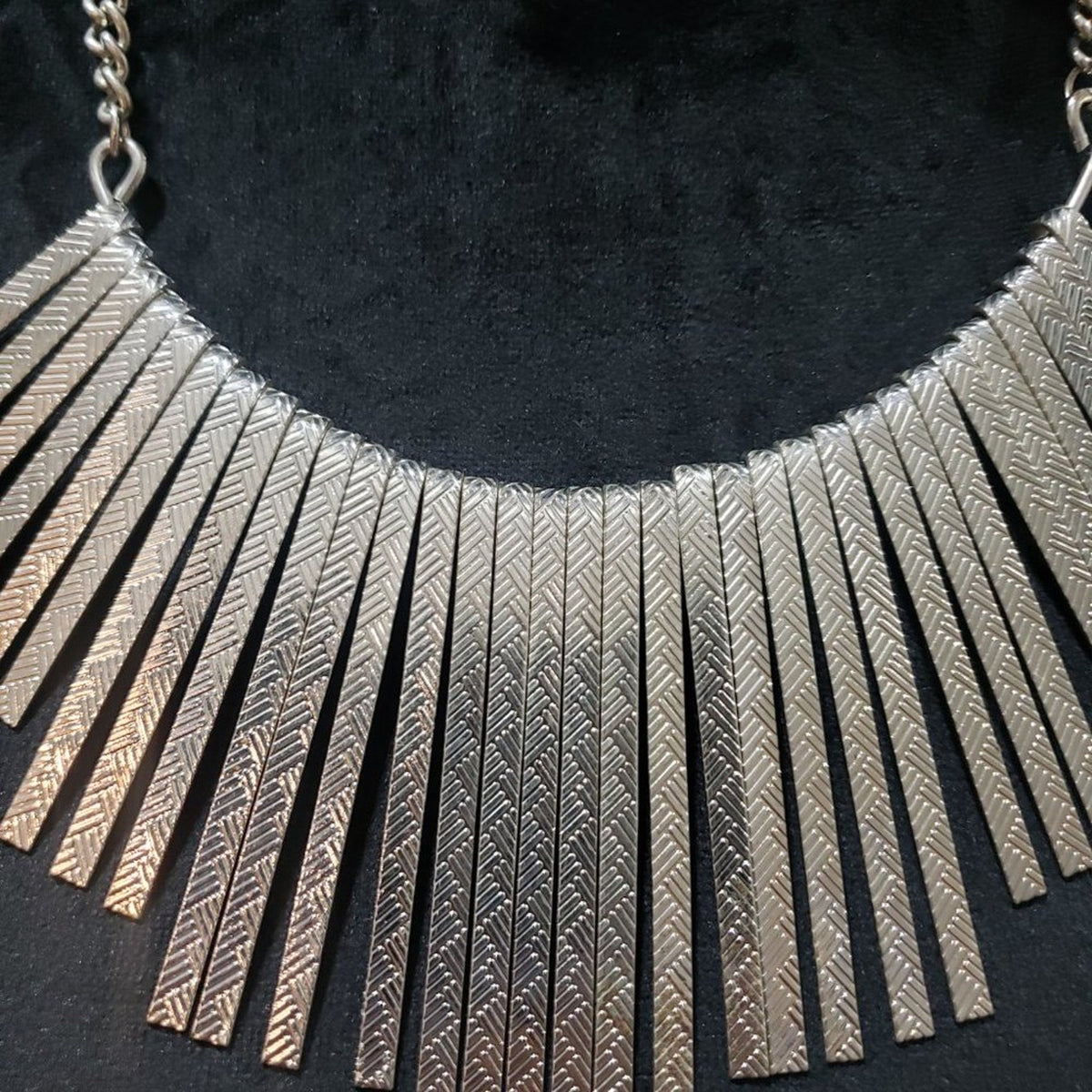 Ethnic Tribal Runway Multi Silver Metal Sticks Fringes Fancy Bib Chains Necklace