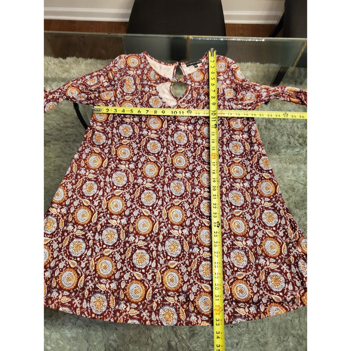 Three Pink Hearts Burgundy Key Hole Round Neck Long Sleeve Casual Top Blouse XL