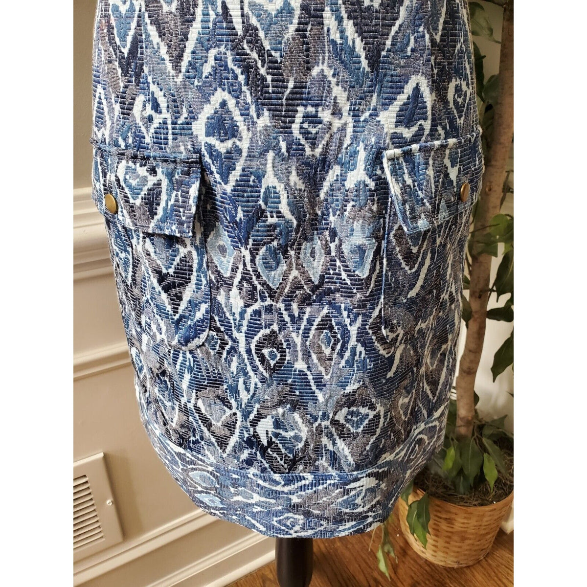 Maggy L Women's Blue Cotton V-Neck Sleeveless Casual Knee Length Dress Size 10