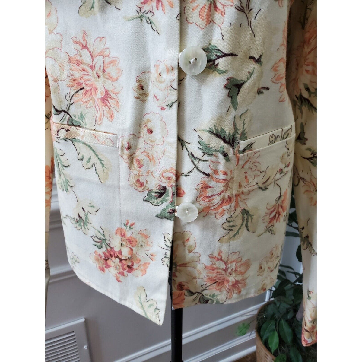 Denim & Co. Women's Beige Cotton Long Sleeve Button Front Collared Jacket Large