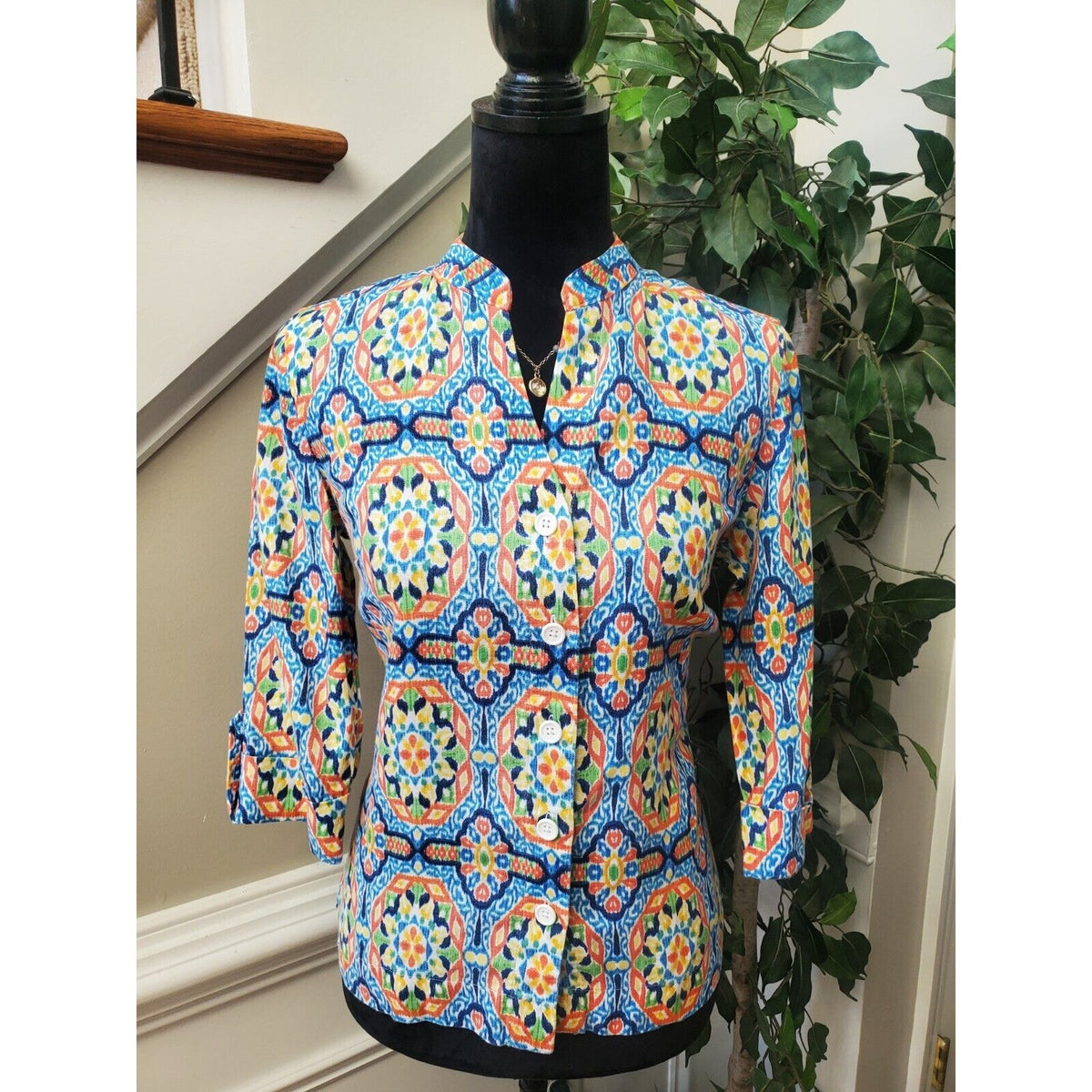 Jones New York Sport Women's Multicolor Linen 3/4 Sleeve Button Down Jacket PS