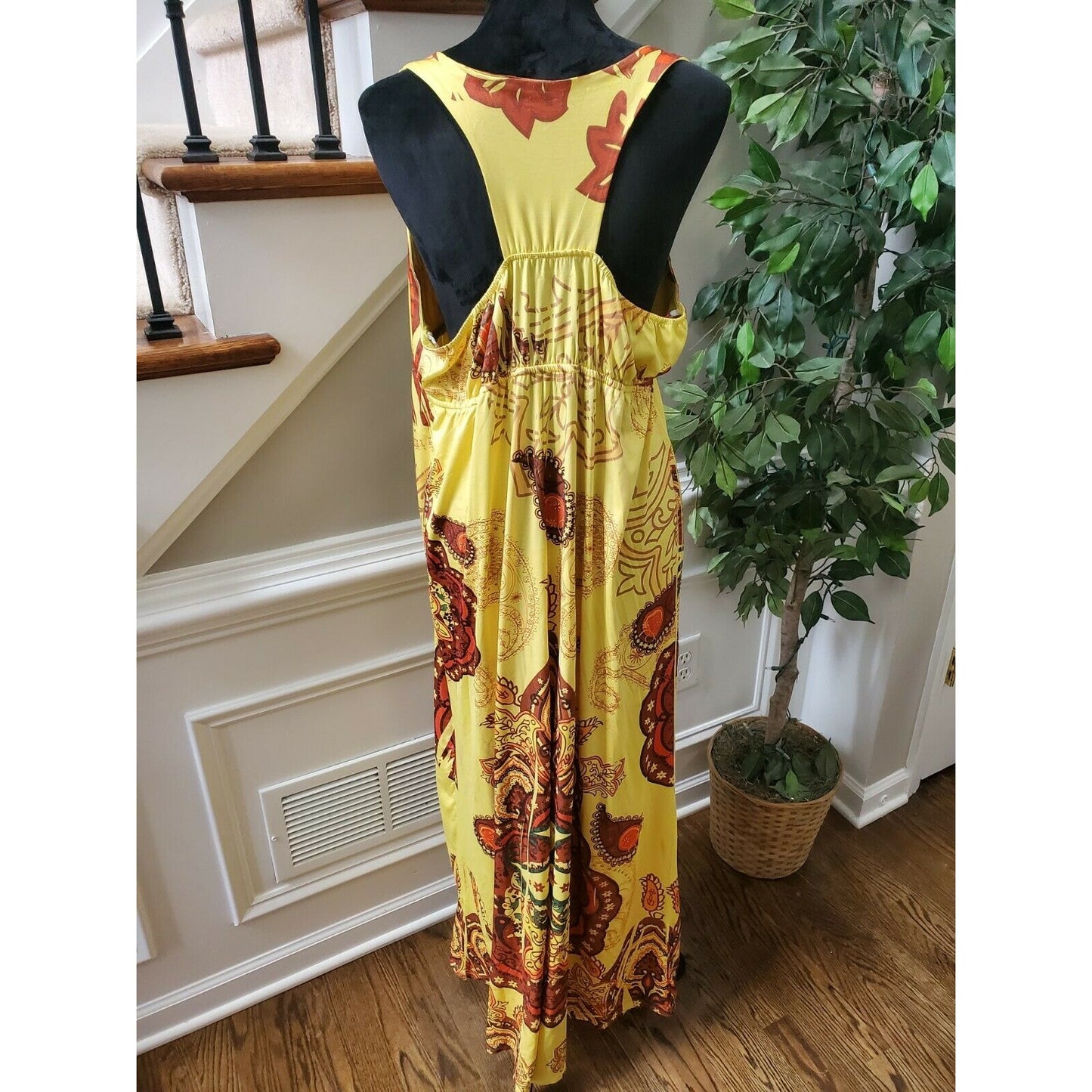Snap Women's Yellow Polyester Scoop Neck Sleeveless Long Maxi Dress Size X-Large