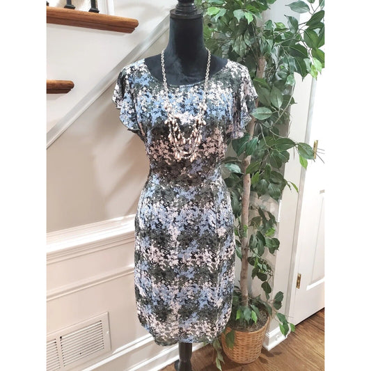 Signature Collection Women's Floral Round Neck Sleeveless Knee Length Dress M/M