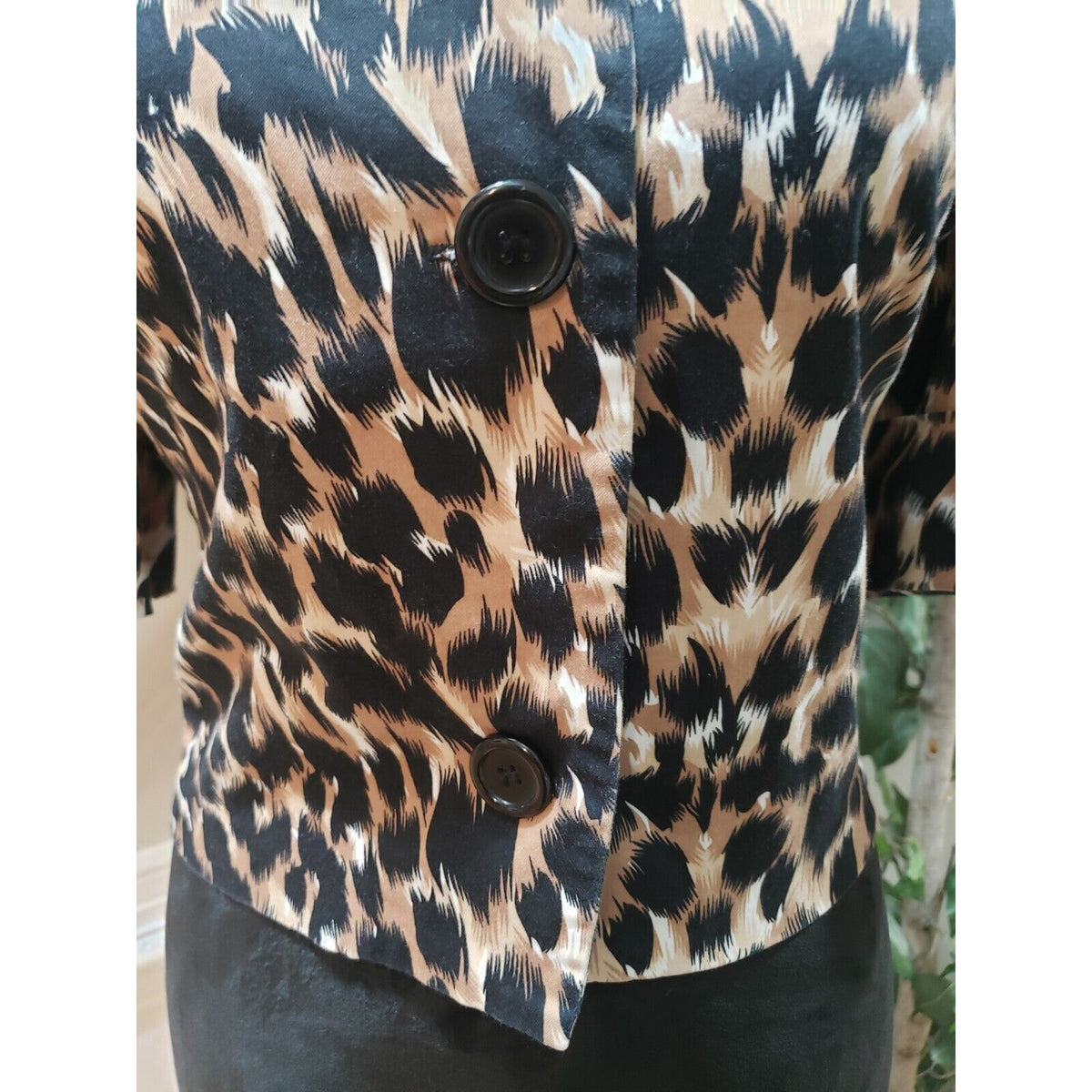 Courtenay Womens Brown Animal Print Half Sleeve Button Up Blazer Jacket Size 16