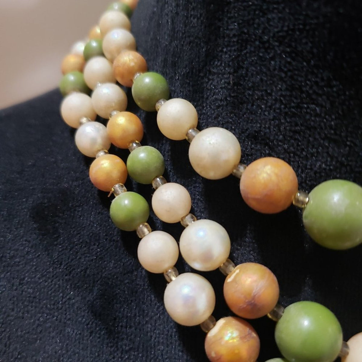 Womens Fashion Triple Strand Pearl Costume Beaded Necklace with Lobster Clasp