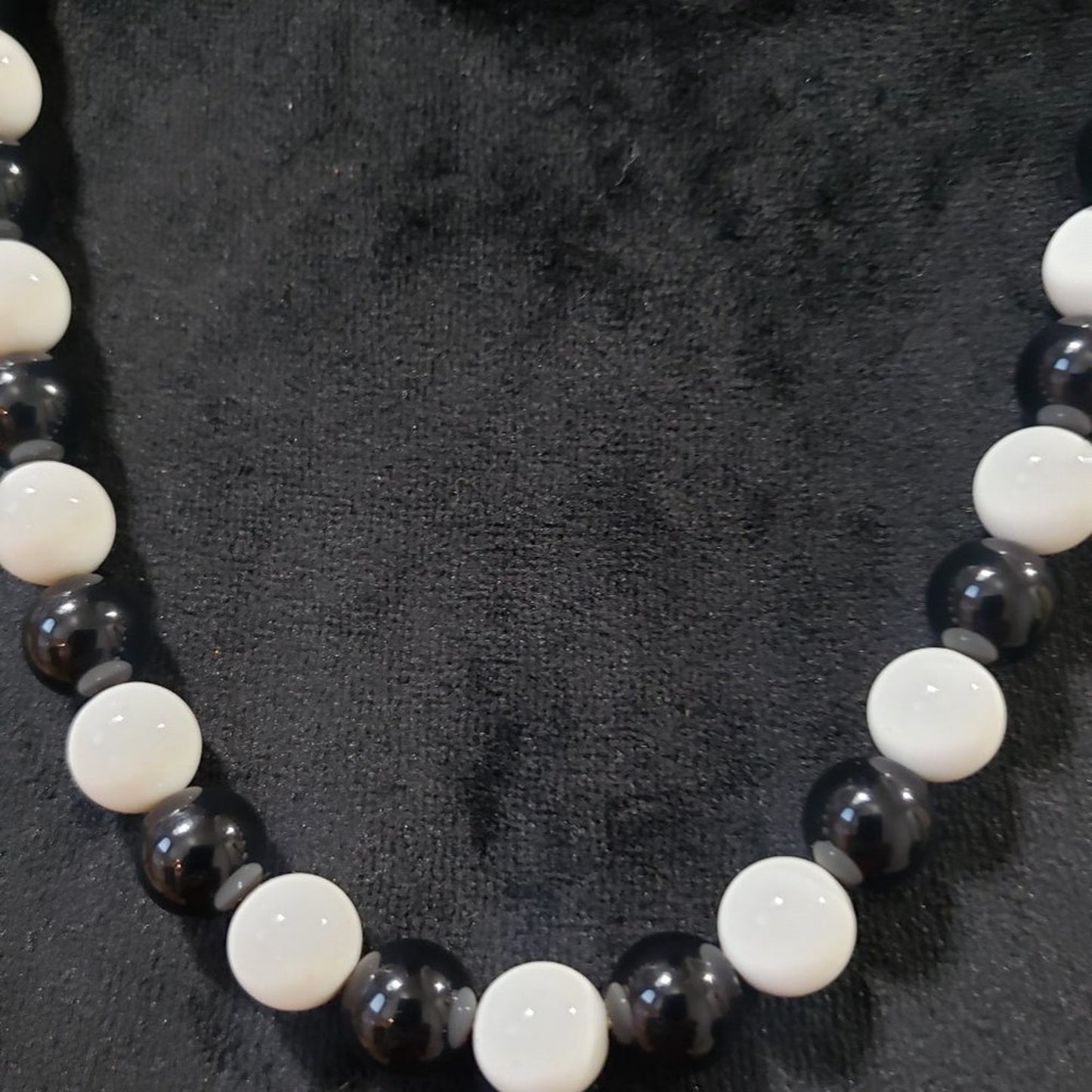 Women's White & Black Round Beaded Long Fashion Pendant Necklace
