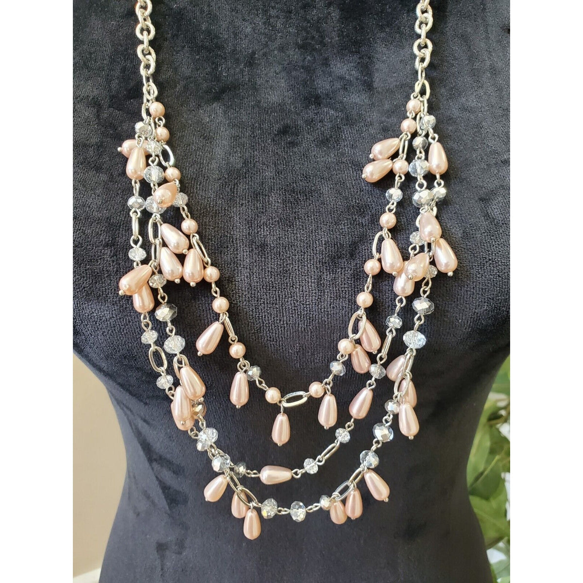 Kohl's Women's Multi Layered Pink Dangling Bubble Teardrop Statement Necklace