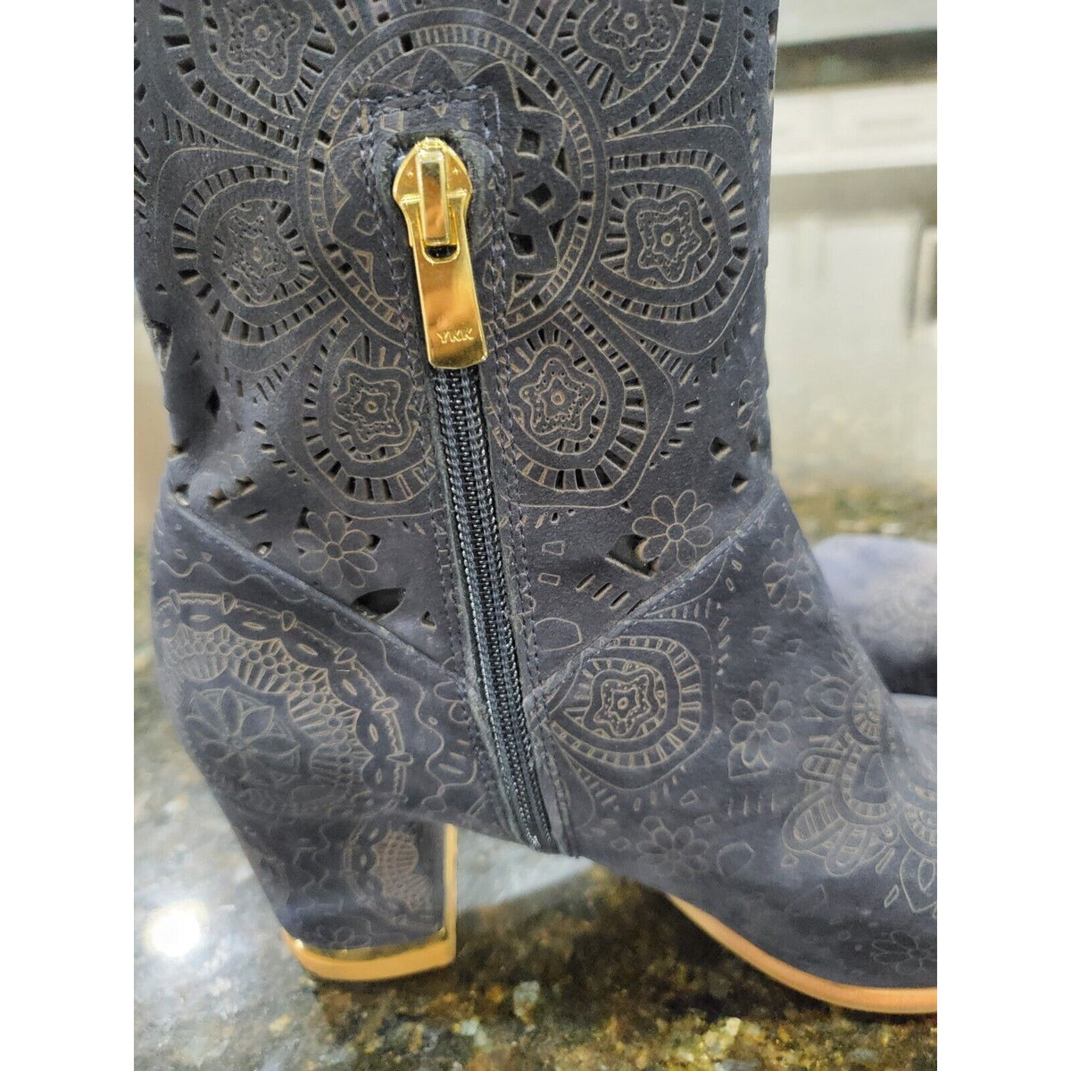 BATE Women's Blue Mid-Calf Modern Western Cowboy Chunky Heel Boot Size 37