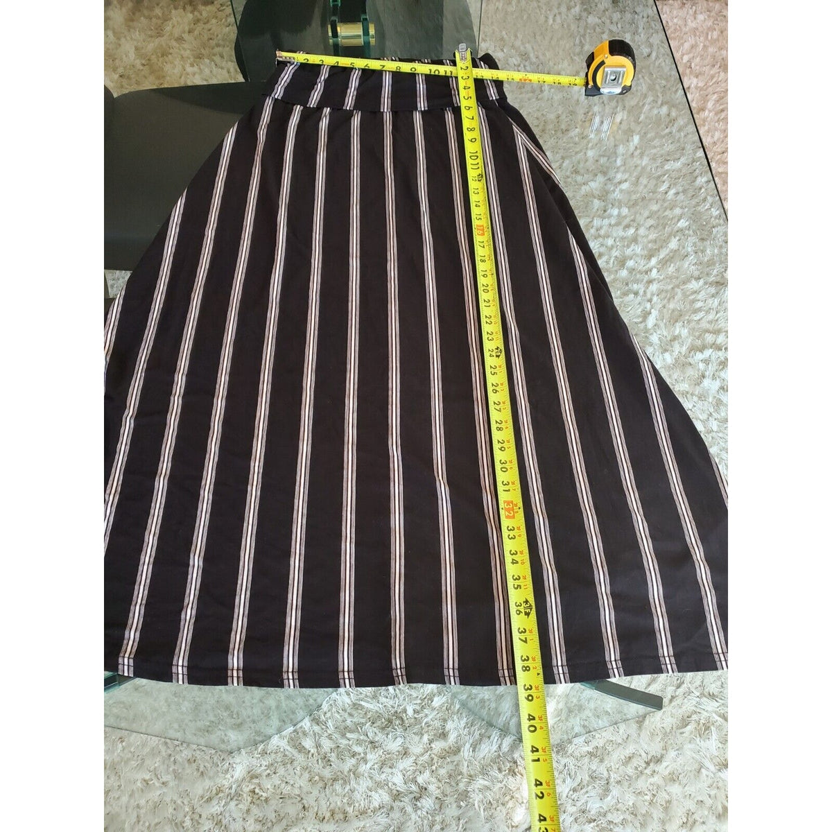 NYC Women Black Striped Polyester Pull On A-Line Casual Long Maxi Skirt Size L