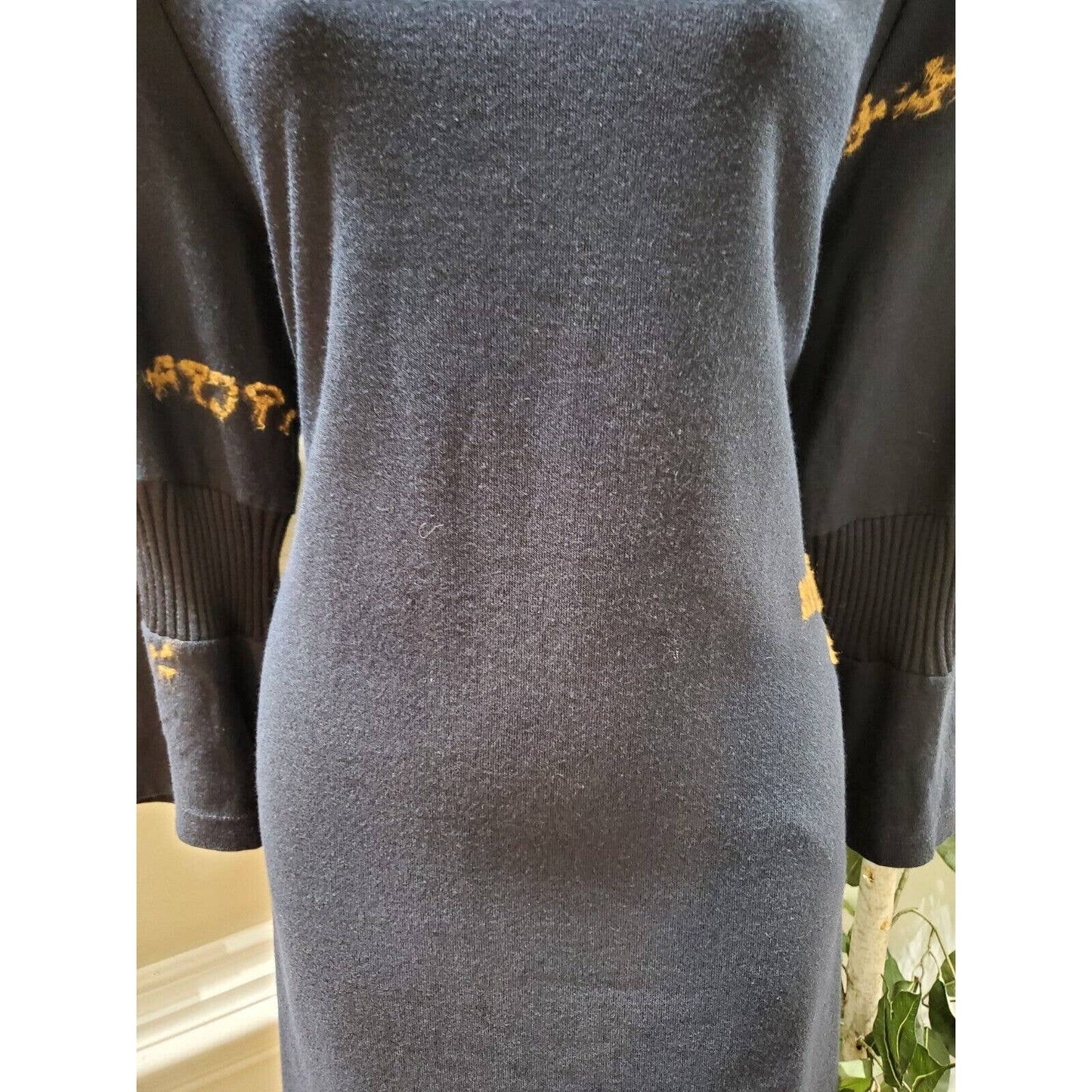 Heide Ost Textured Black Cotton Long Sleeve Blouse & Skirt 2 Pc's Suit Size XL