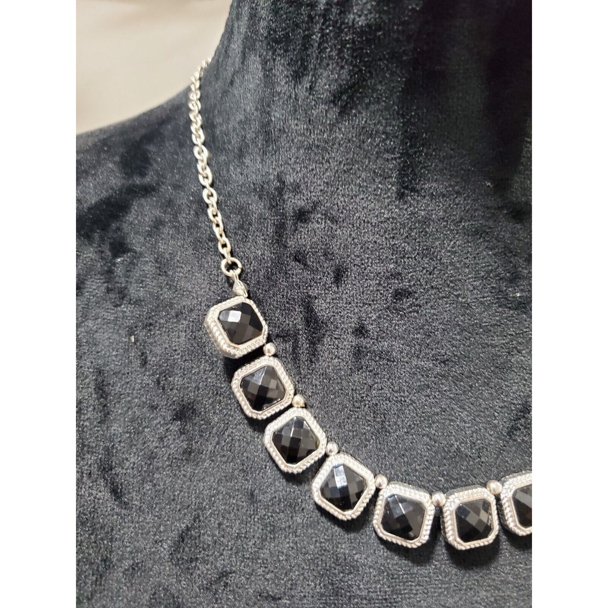 Women's Silver Onyx Inspired Black Gemstones Partywear Necklace