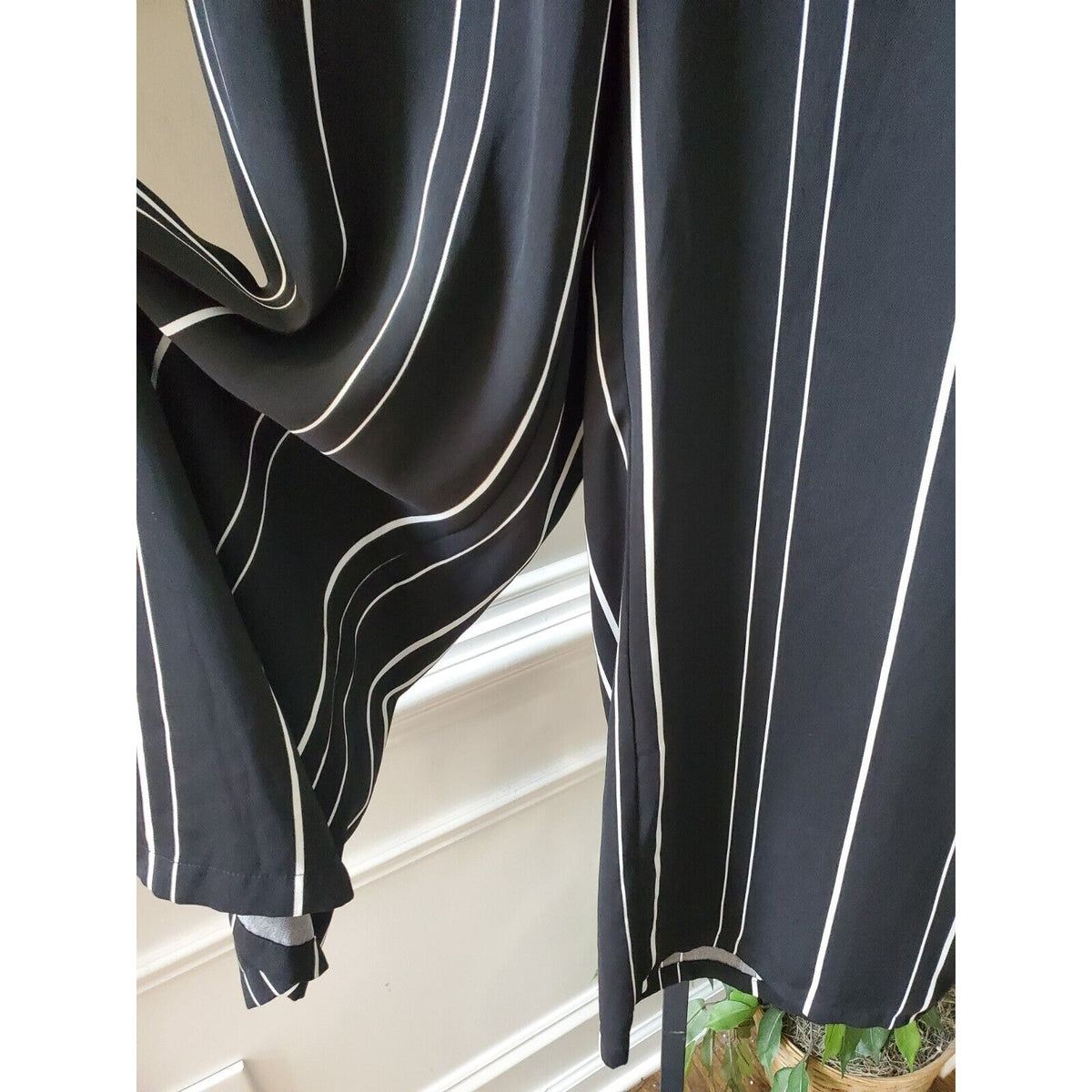 Coco Bianco Womens Black White Striped 100% Polyester Back Zipper Pants Small