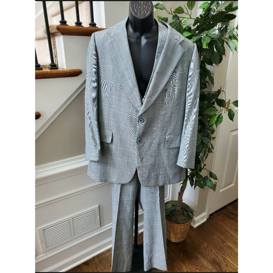 Vintage Country Squire Gray Check Formal Polyester & Viscose Three Piece Suits