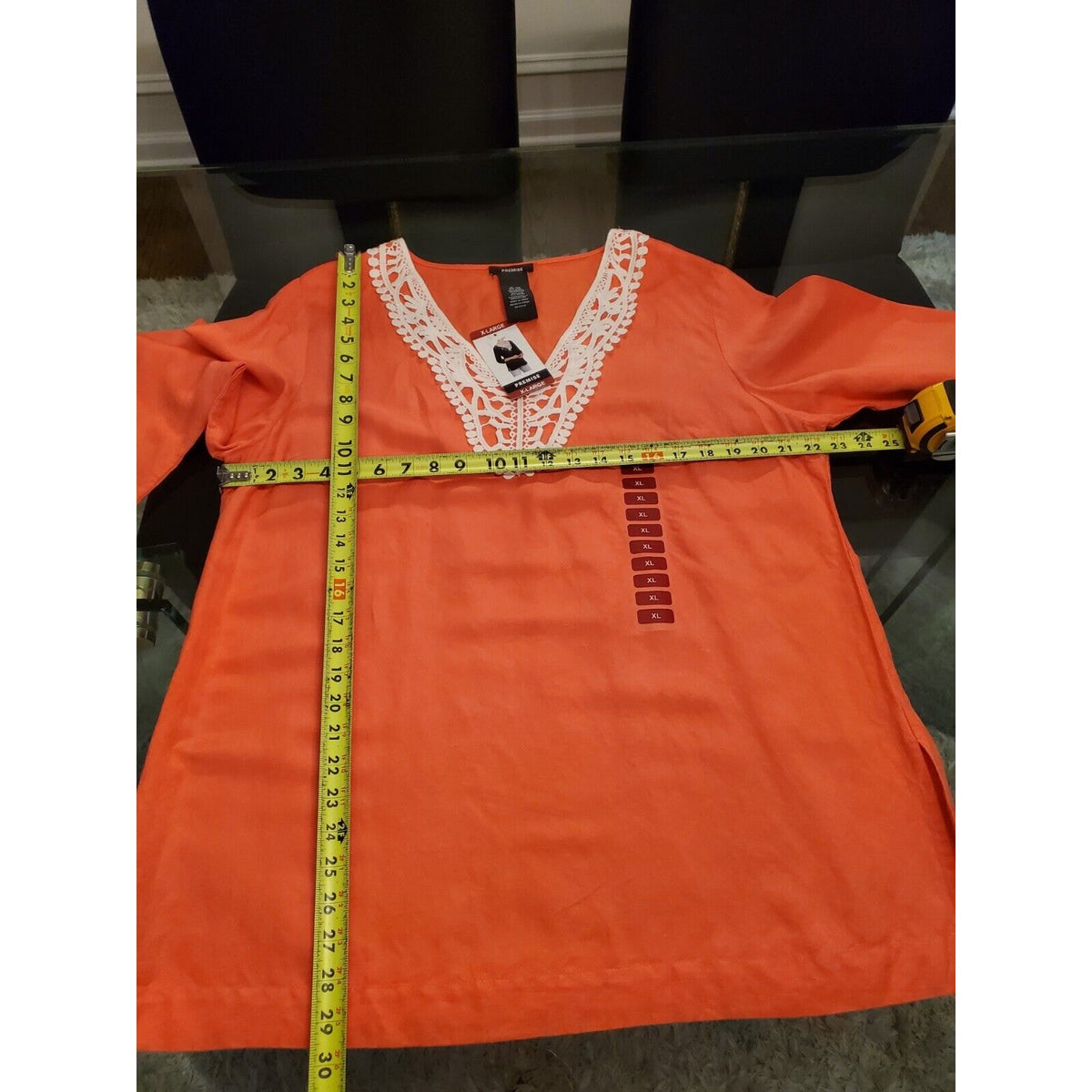 Premise Women's Peach Linen V-Neck Long Sleeve Casual Top Blouse Size X-Large