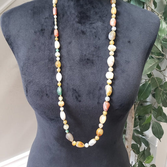 Womens Vintage Long Agate Multicolor Unique Beaded Gemstone Teardrop Necklace