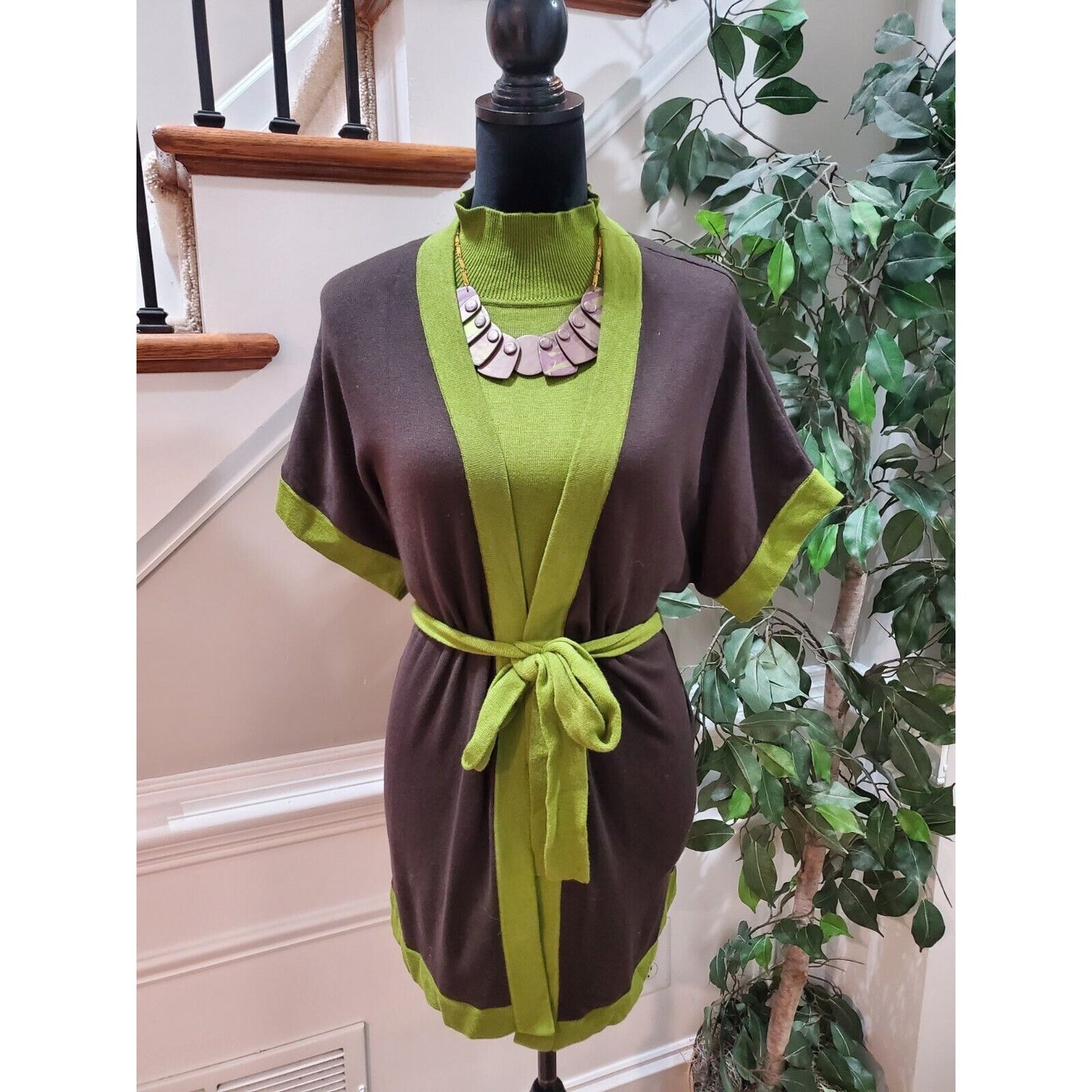 Ellen Tracy Women's Cotton Short Sleeve Top & Cardigan Sweater 2 Pc's Set Large