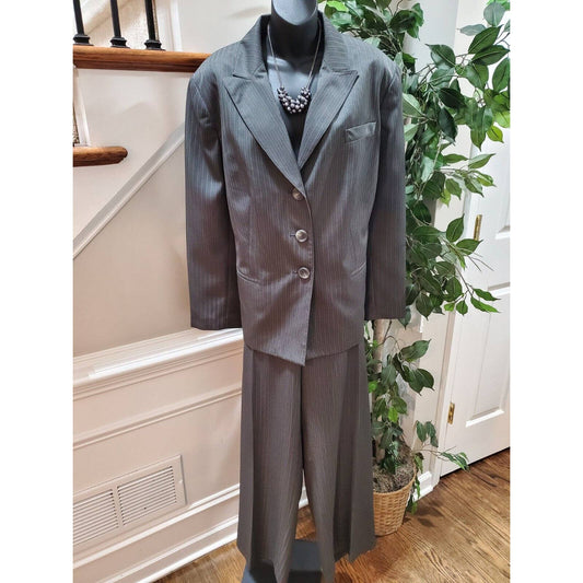Evan-Picone Women Gray Polyester Single Breasted Jacket & Pant 2 Piece Suit 22W