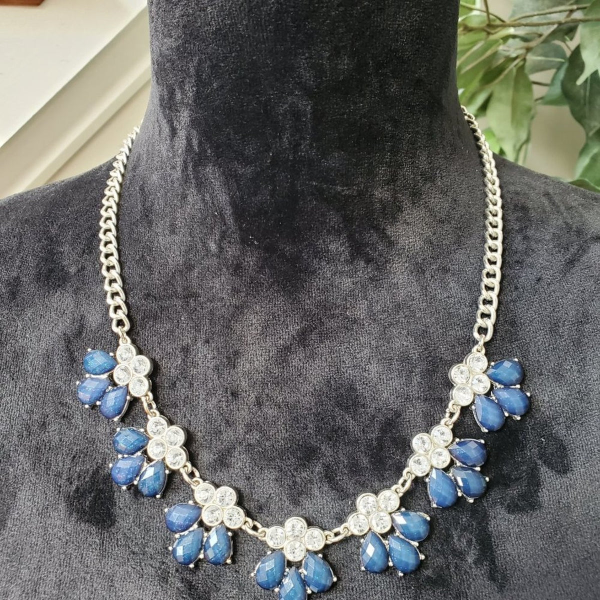 Charming Charlie Blue Beaded  Water Drop Pendant Choker Necklace