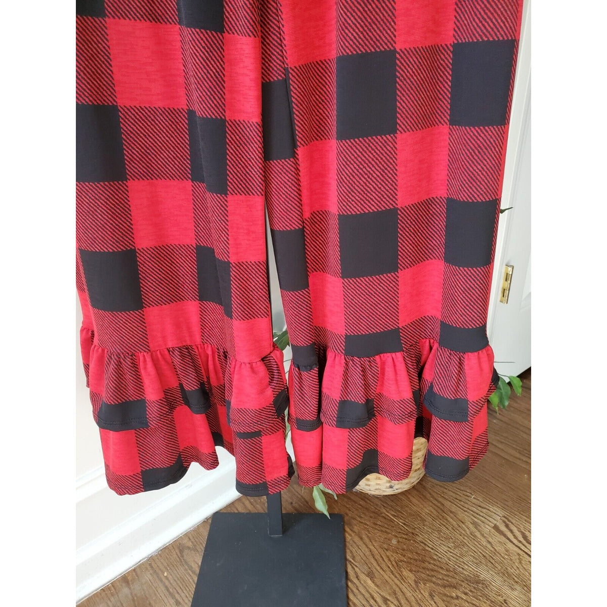Chic Soul Womens Red Black Check Polyester Casual Elastic Waist Pants Size XL