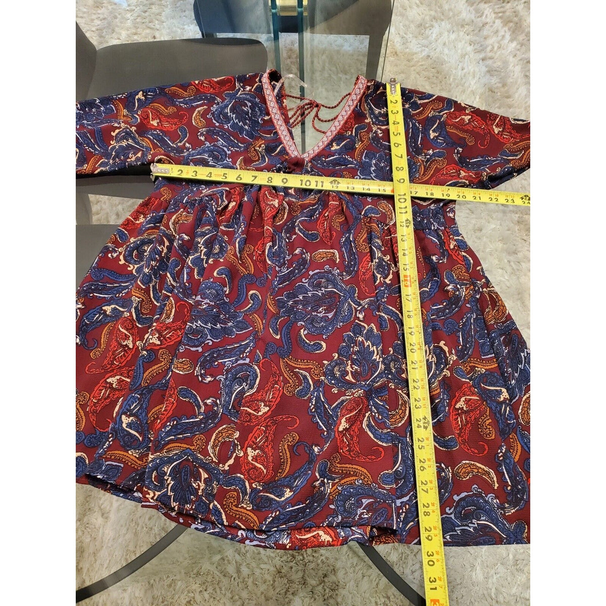 Umgee Boho Paisley Cotton V-Neck Half Sleeve Festival Dress Size Small