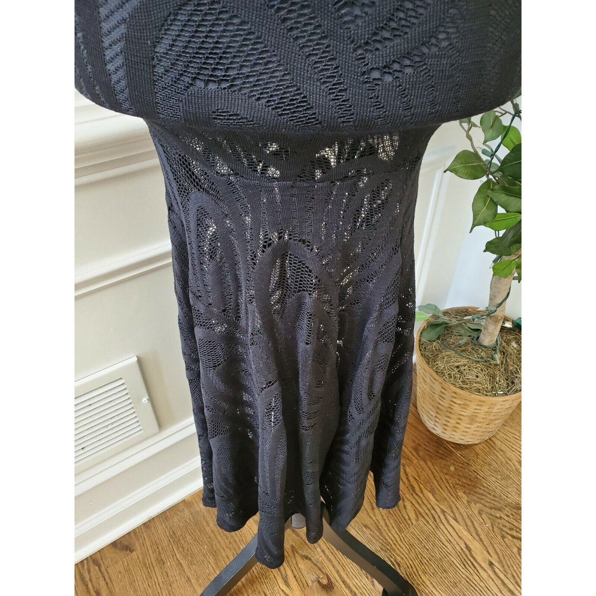 Boutique Style Solid Black Nylon Off The Shoulders Bodycon Dress Size Small