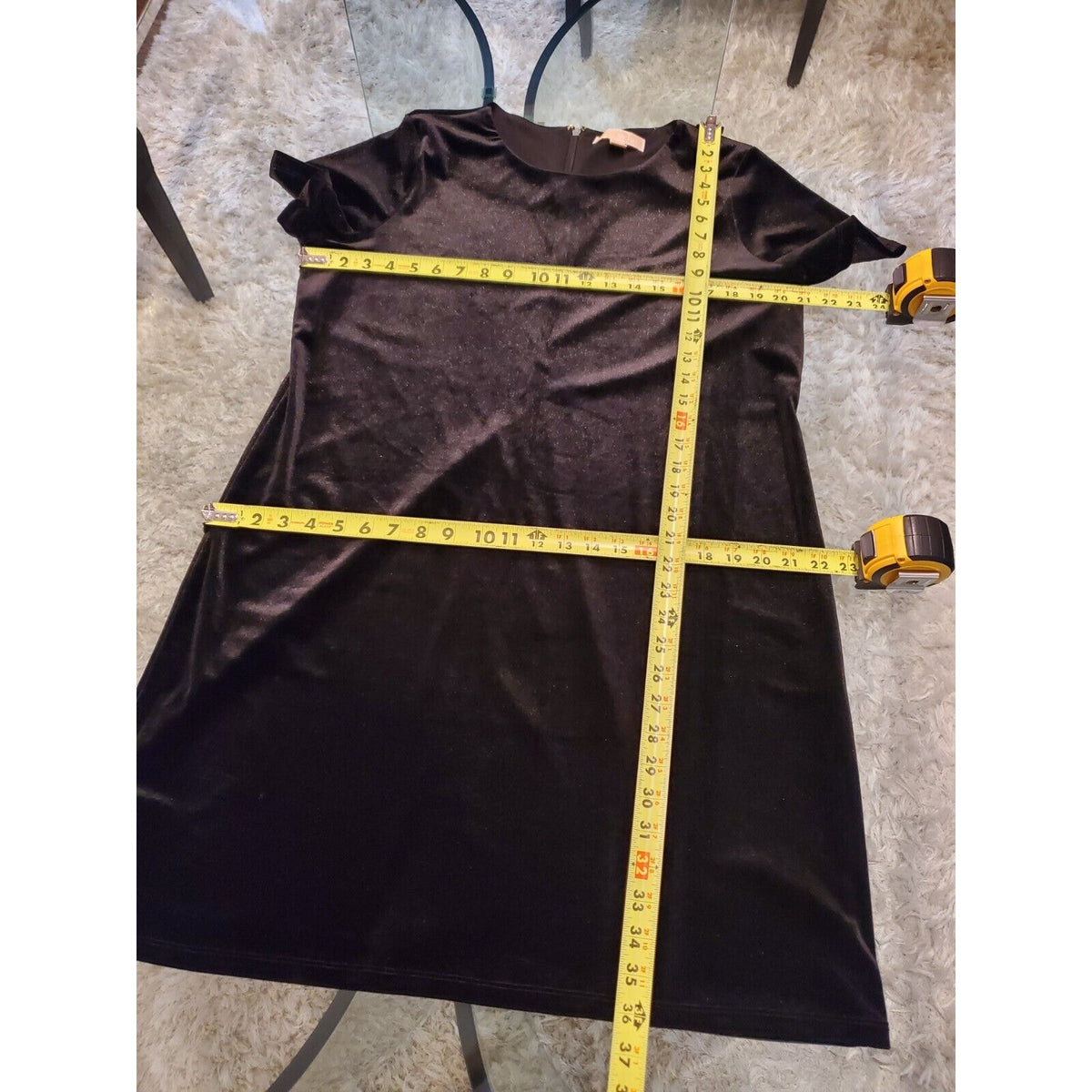 Michael Kors Velvet Black Polyester Round Neck Short Sleeve Knee Length Dress XL