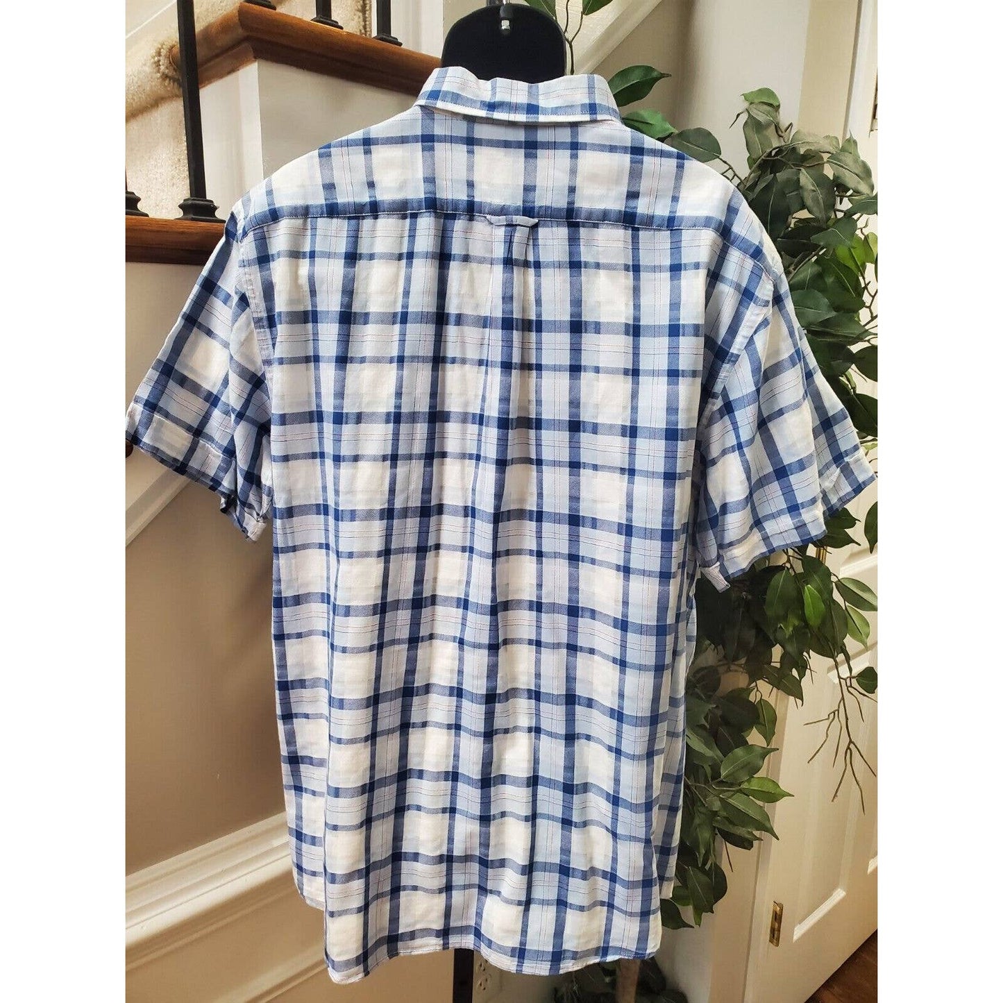 Izod Men's White & Blue Cotton Collared Half Sleeve Casual Button Down Shirt 2XL