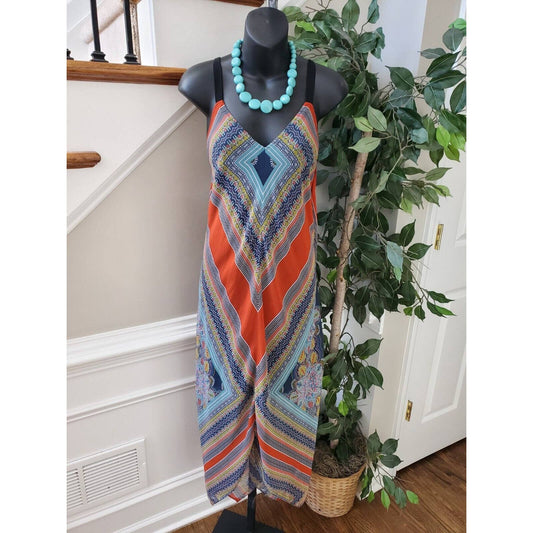 Multicolor Women's Polyester V-Neck Sleeveless Casual Long Maxi Dress Size Small