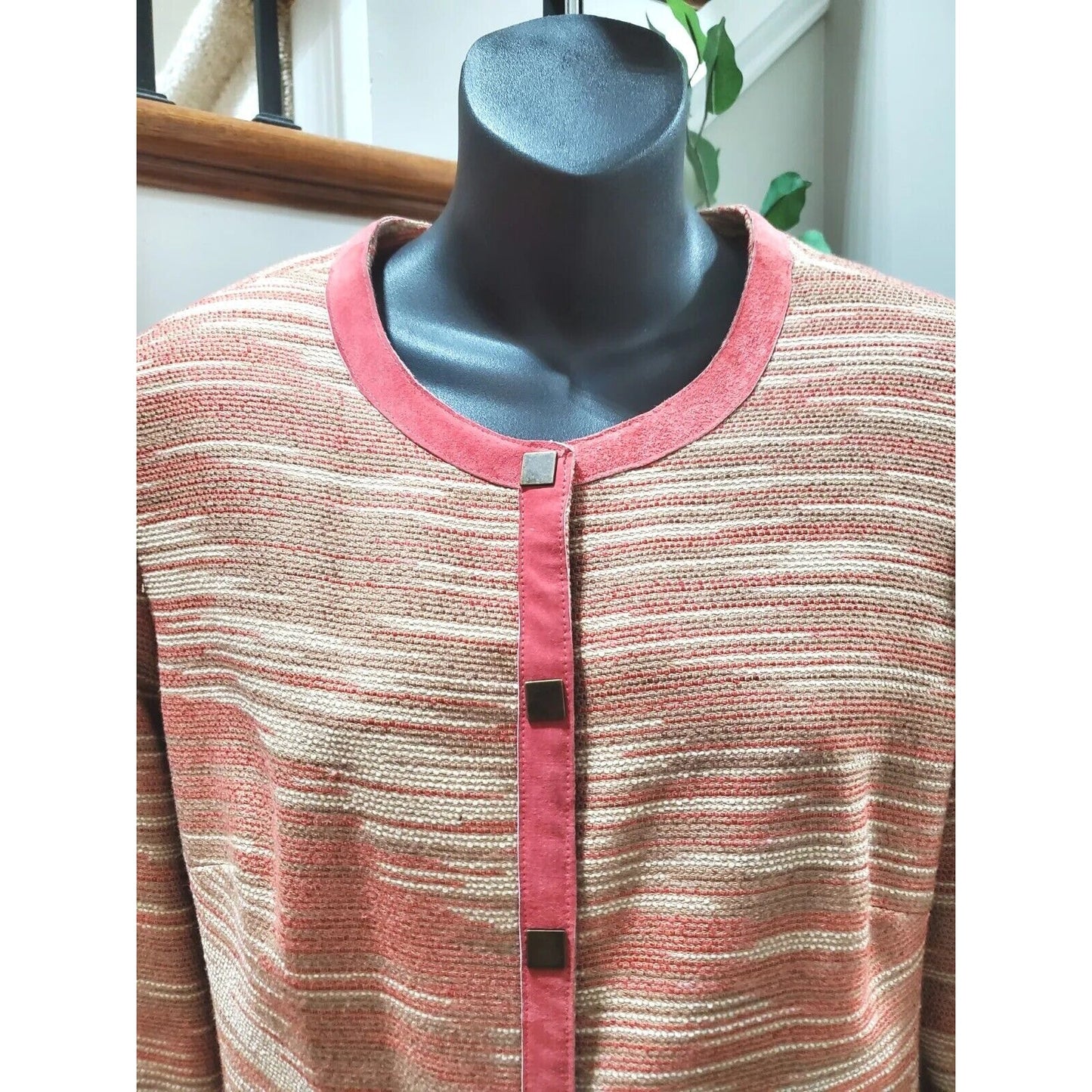 Bandolino Women Multicolor Acrylic Long Sleeve Buttons Front Long Jacket Size 12