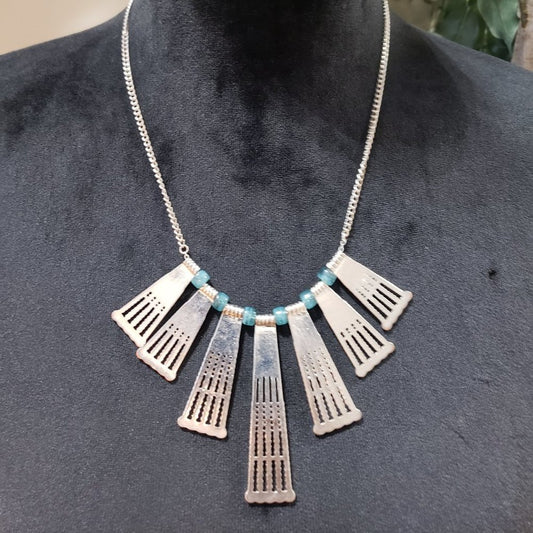Womens Fashion Silver Tone Geometric Tassel Beaded Collar Necklace with Lobster