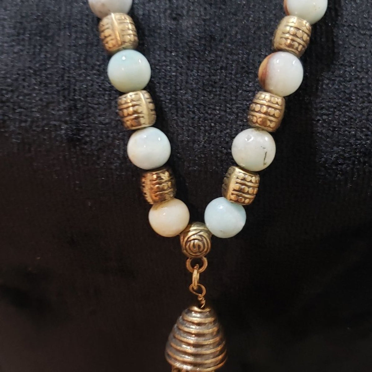 Womens Fashion Gemstone Gold Tone Beads Tassel Fringe Necklace with Lobster