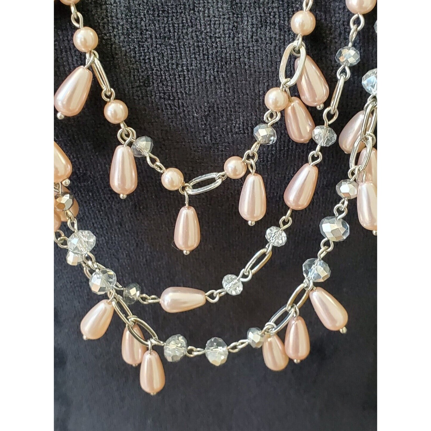 Kohl's Women's Multi Layered Pink Dangling Bubble Teardrop Statement Necklace