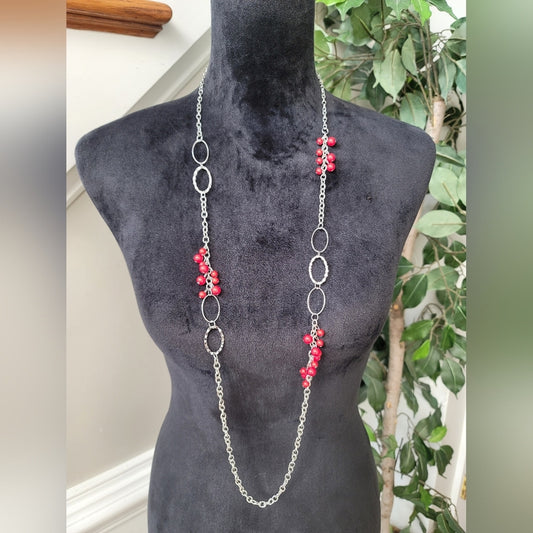 Long Red Beaded Necklace