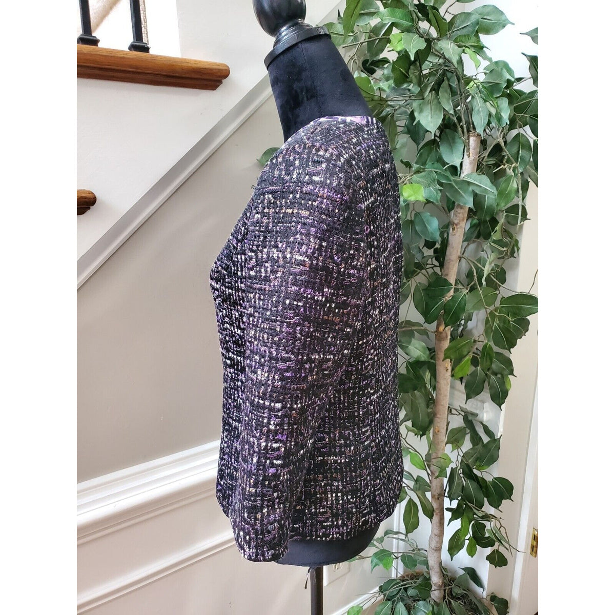 Coldwater Creek Women's Purple Polyester Tweed 3/4 Sleeve Blazer Jacket Size XS