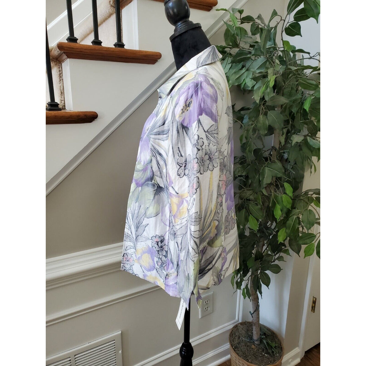 Alfred Dunner Women's Multicolor Floral Rayon Open Front Jacket Blazer Size 10