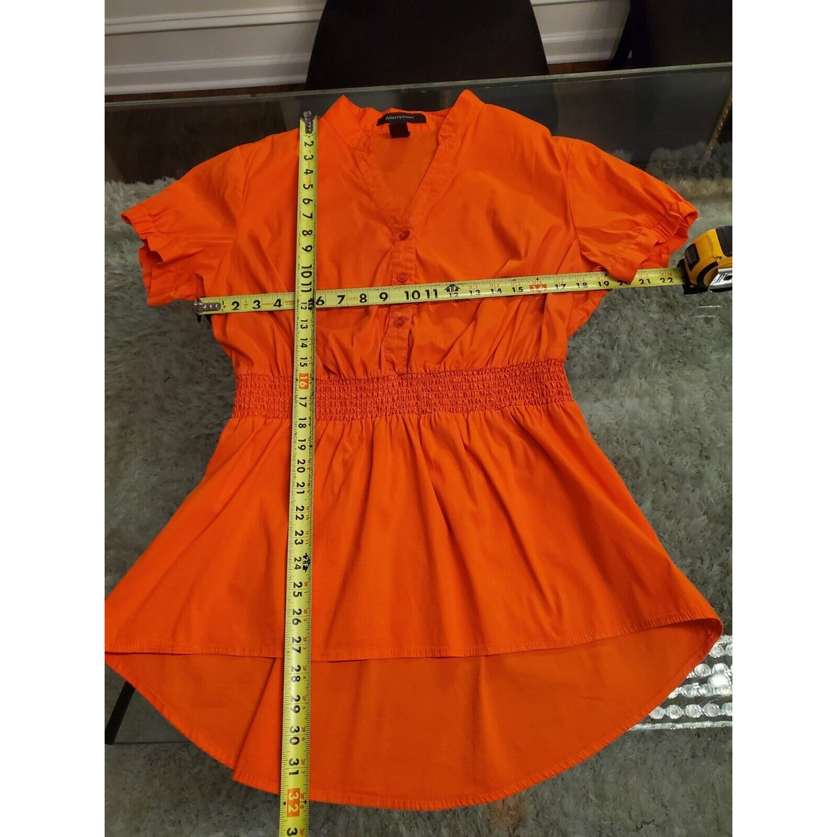Ashley Stewart Women Orange Cotton V-Neck Short Sleeve Casual Top Blouse Size 14