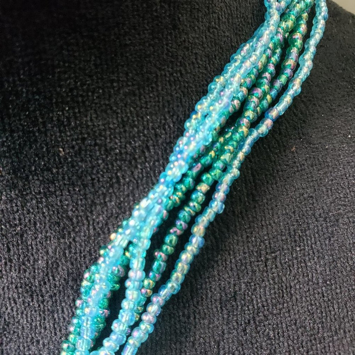 Womens Beaded Green Acrylic Rectangular Shape Pendant Necklace with Lobster