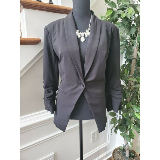 New Direction Women's Black Rayon & Polyester Button Long Sleeve Blazer Size L