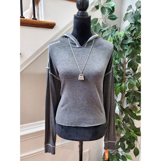 Colsie Women's Dark Gray Rayon Long Sleeve Hooded Pullover Knit Sweater Size S