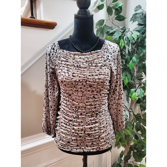 Cato Women's Gray Nylon Square Neck Long Sleeve Casual Top Blouse Size Small