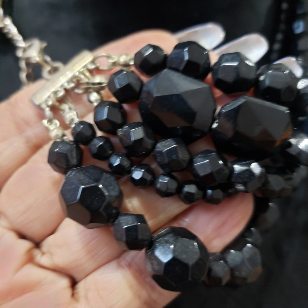 Women's Black Multilayer Round Beaded Pearl Chunky Fashion Jewelry Necklace
