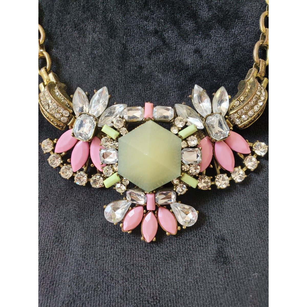 Women's Diamond Crystal Plated Drop Peach Floral Statement Necklace