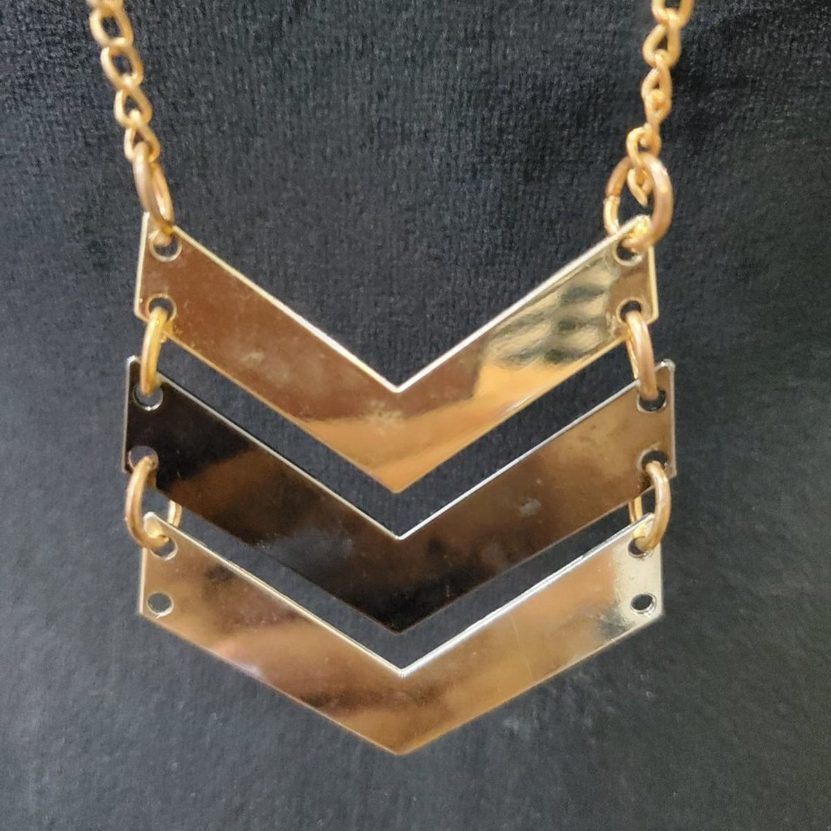 Women's Gold Silver Gunmetal Chevron Style Pendant Necklace