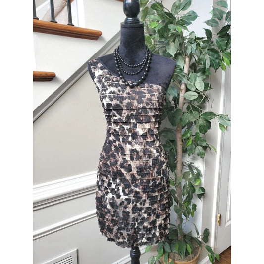 Papaya Women's Black Polyester One Shoulder Off Sleeveless Knee Length Dress L