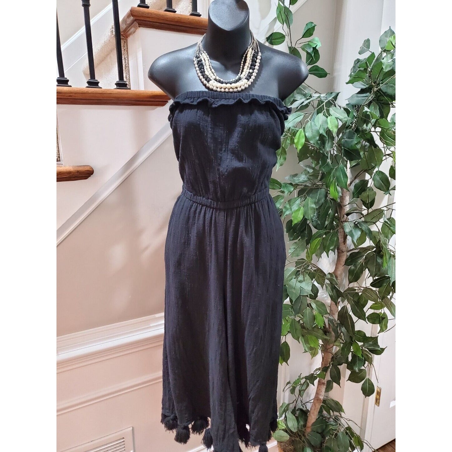 Surf Gypsy Women's Black 100% Cotton Off the Shoulder Casual Jumpsuits Size S